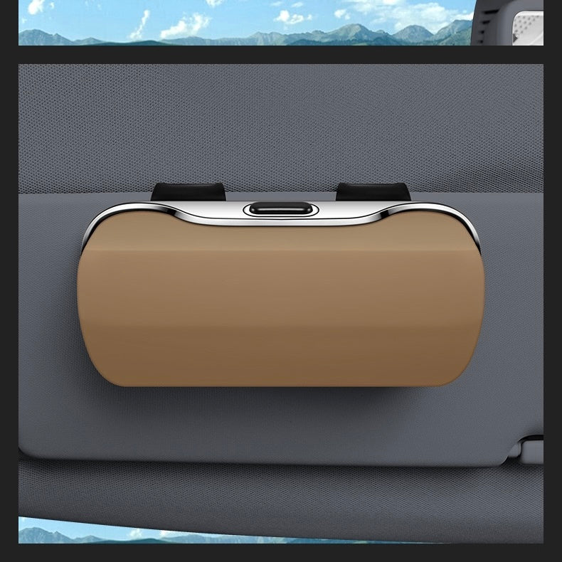 Premium One-Touch Car Sunglasses Holder - dark gray color installed on car sun visor