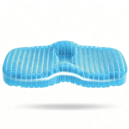 A light blue contoured honeycomb TPE seat cushion, shown floating on a white background with a soft shadow underneath.