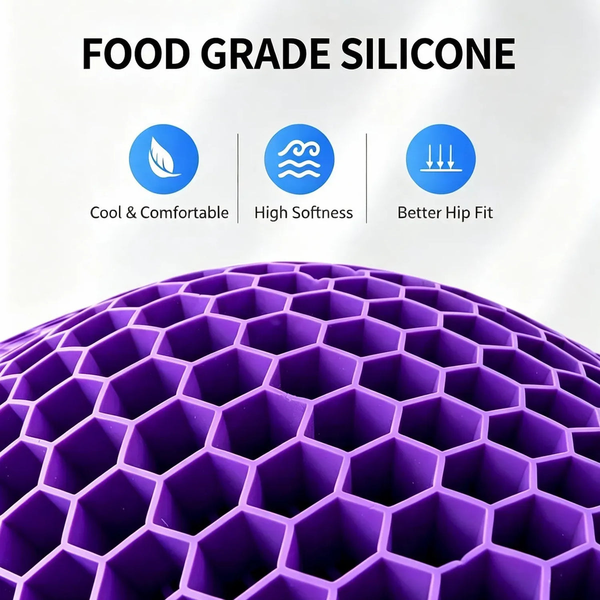 Close-up of the purple silicone seat cushion's open honeycomb structure.