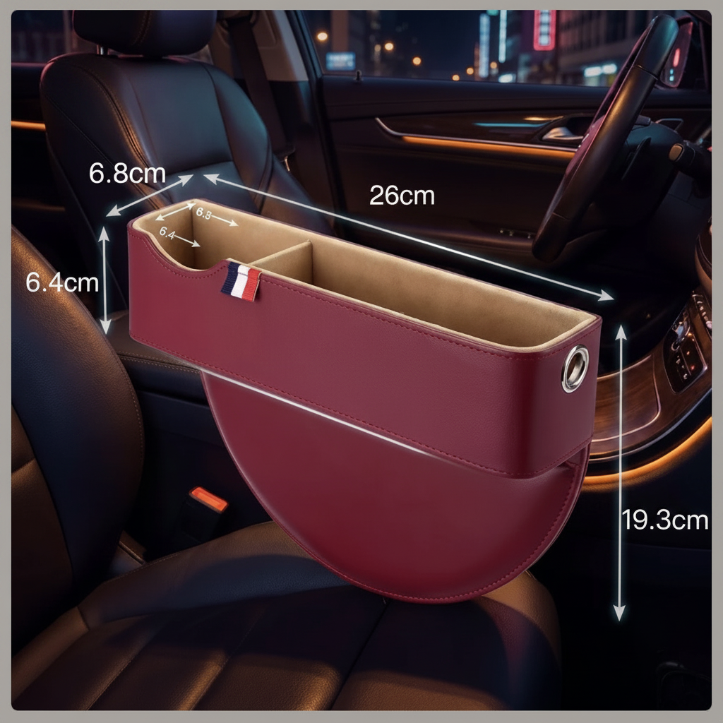 Car Seat Gap Organizer - dimensions 26cm x 6.8cm x 19.3cm size reference chart