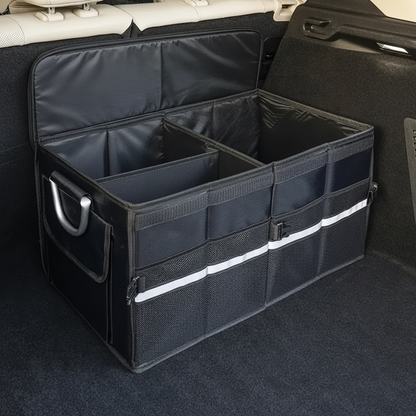 Heavy-Duty Foldable Trunk Organizer – in-car interior scene with organized storage