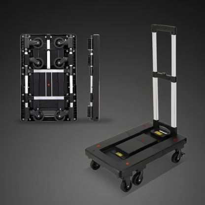 Ultra-Slim 8CM Foldable Shopping Cart – three-angle view on dark gray background