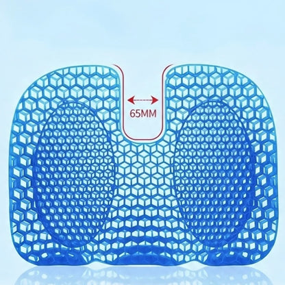 Top view of the honeycomb seat cushion with a 65 mm cutout annotation