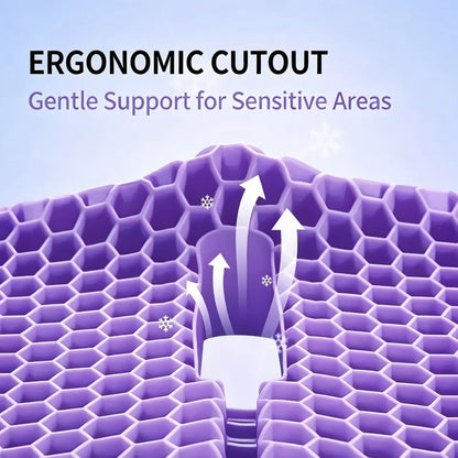 Close-up of the central cutout in a purple honeycomb seat cushion.