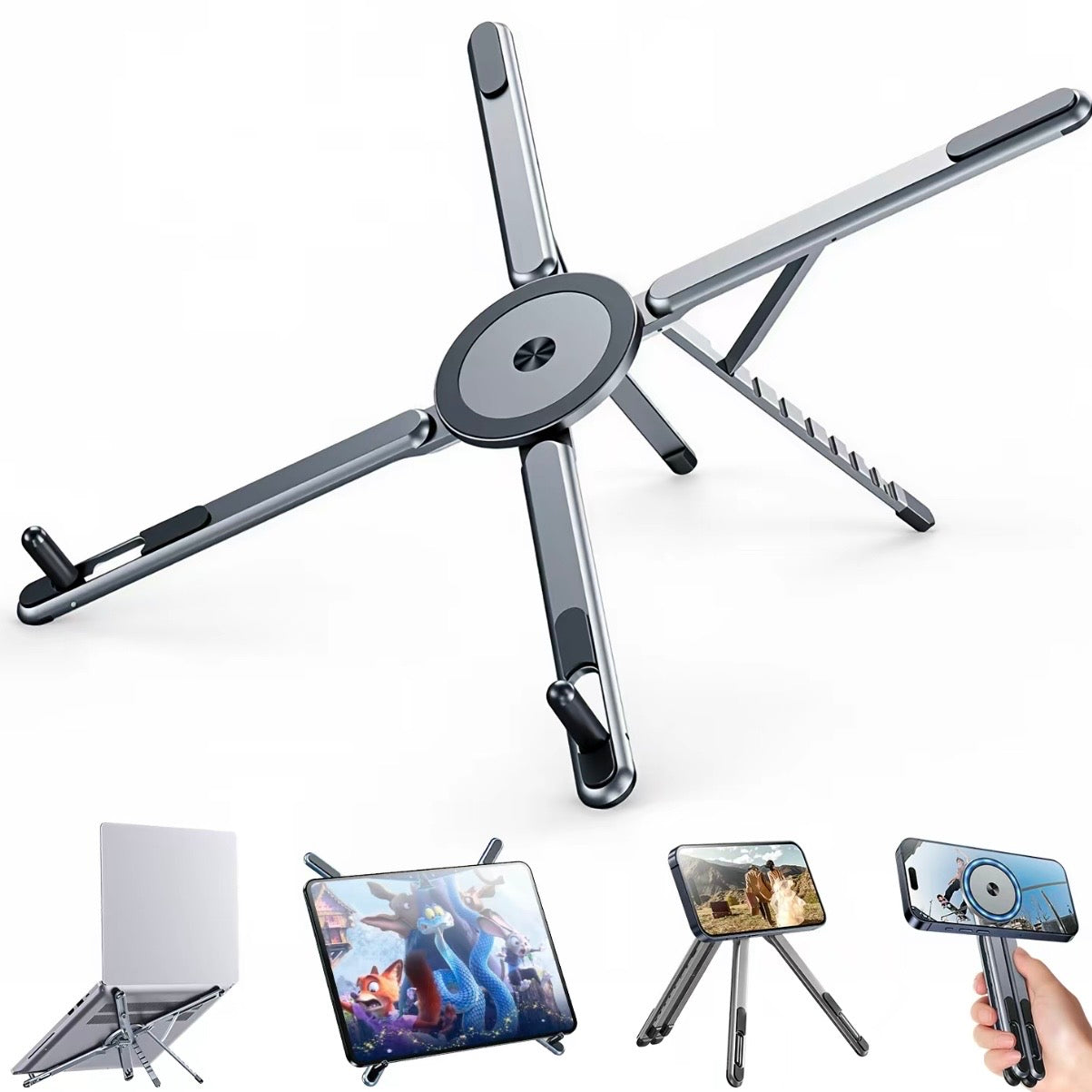 Foldable Aluminum Laptop Stand with MagSafe super strong magnetic attraction compatible with iPhone 12 and later