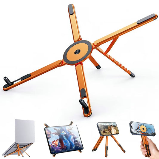 Foldable Aluminum Laptop Stand - 8-level height adjustable orange color