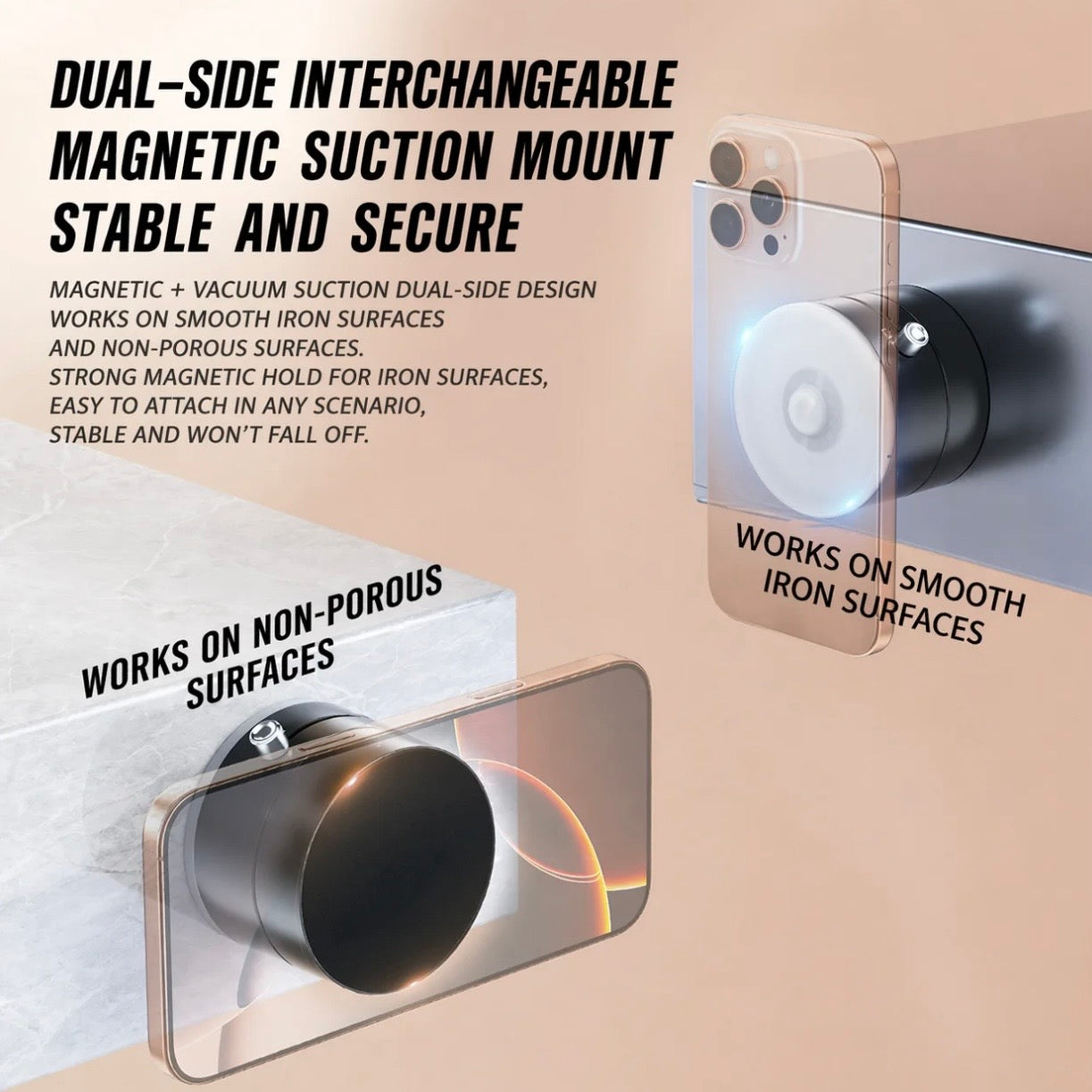Premium Vacuum Magnetic Phone Stand - black and white color variants side by side comparison