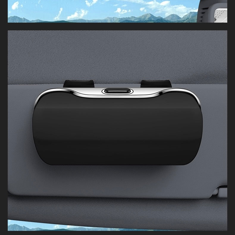 Premium One-Touch Car Sunglasses Holder - black color car sun visor glasses case one-click opening secure storage