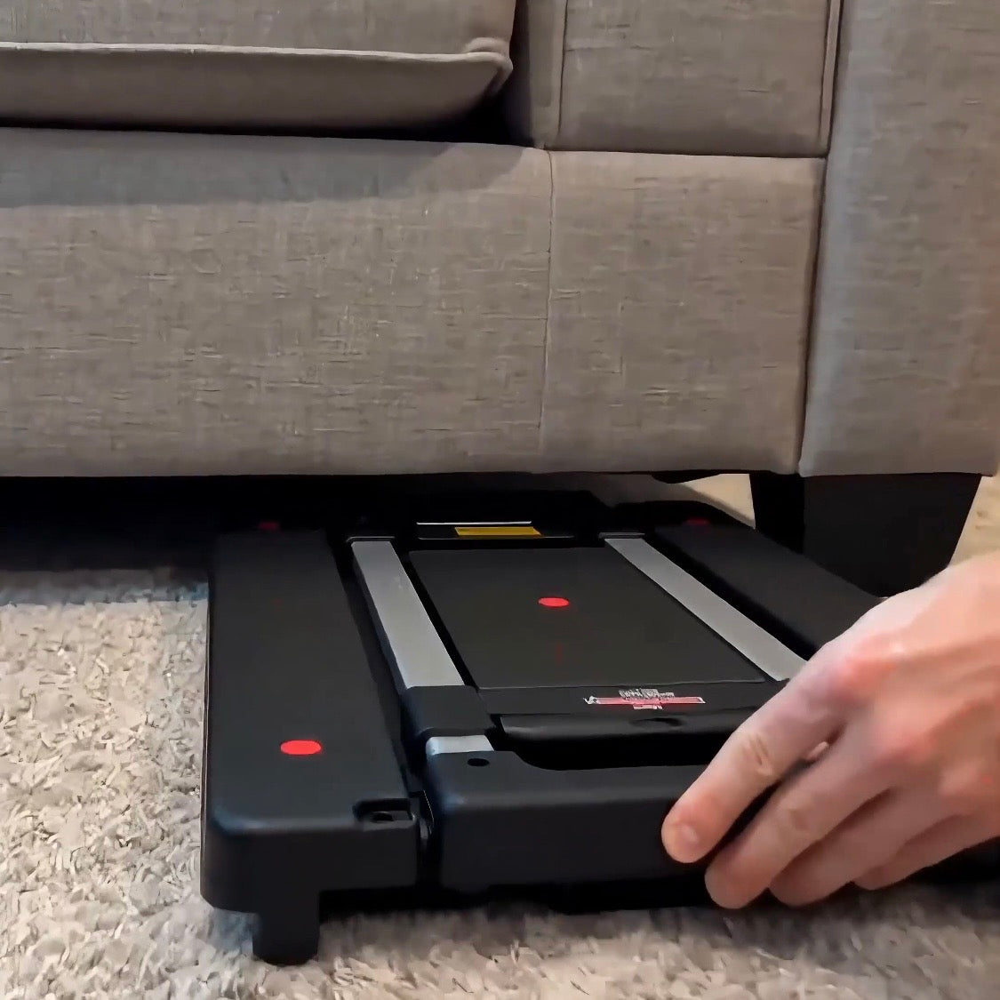 Ultra-Slim Foldable Cart stored flat under sofa — only 8CM thin