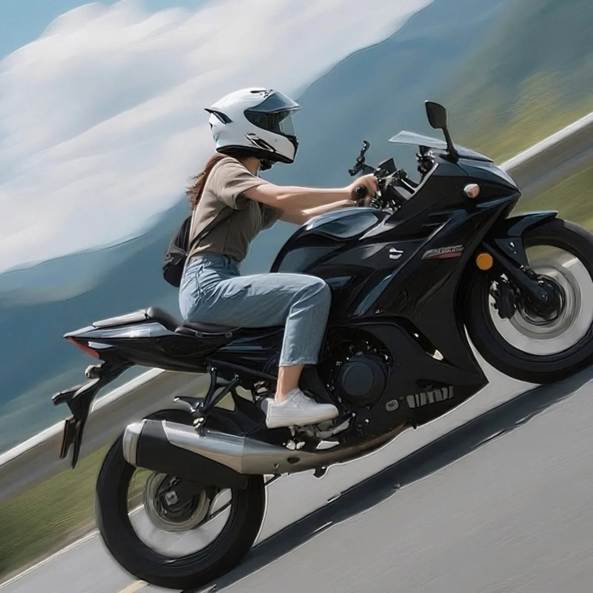 Motorcycle rider on a mountain road