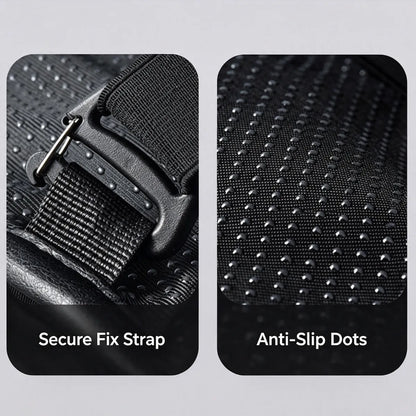 MaxCgo motorcycle seat cushion strap buckle and dotted backing close-up