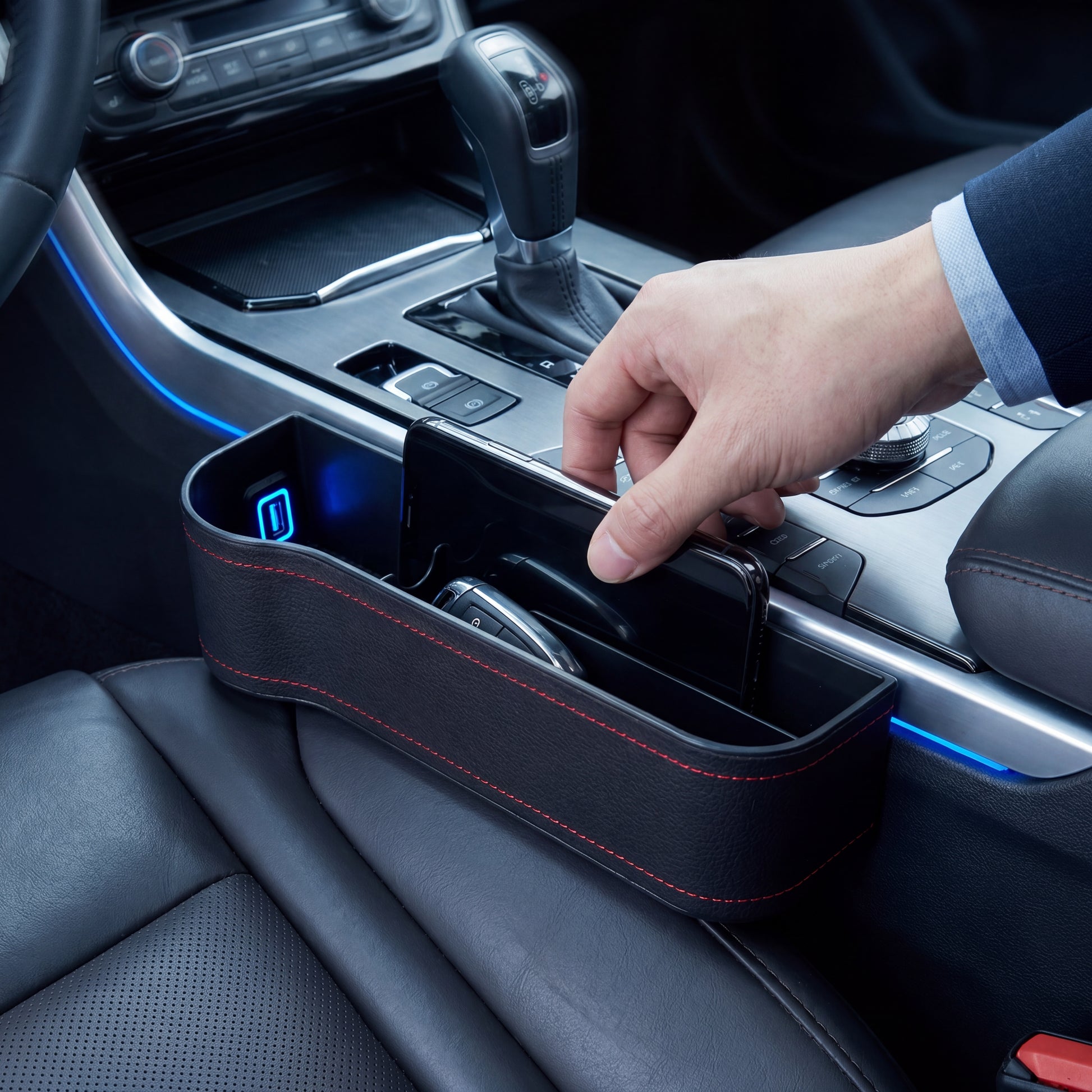 Premium Car Seat Gap Organizer – installed between car seats