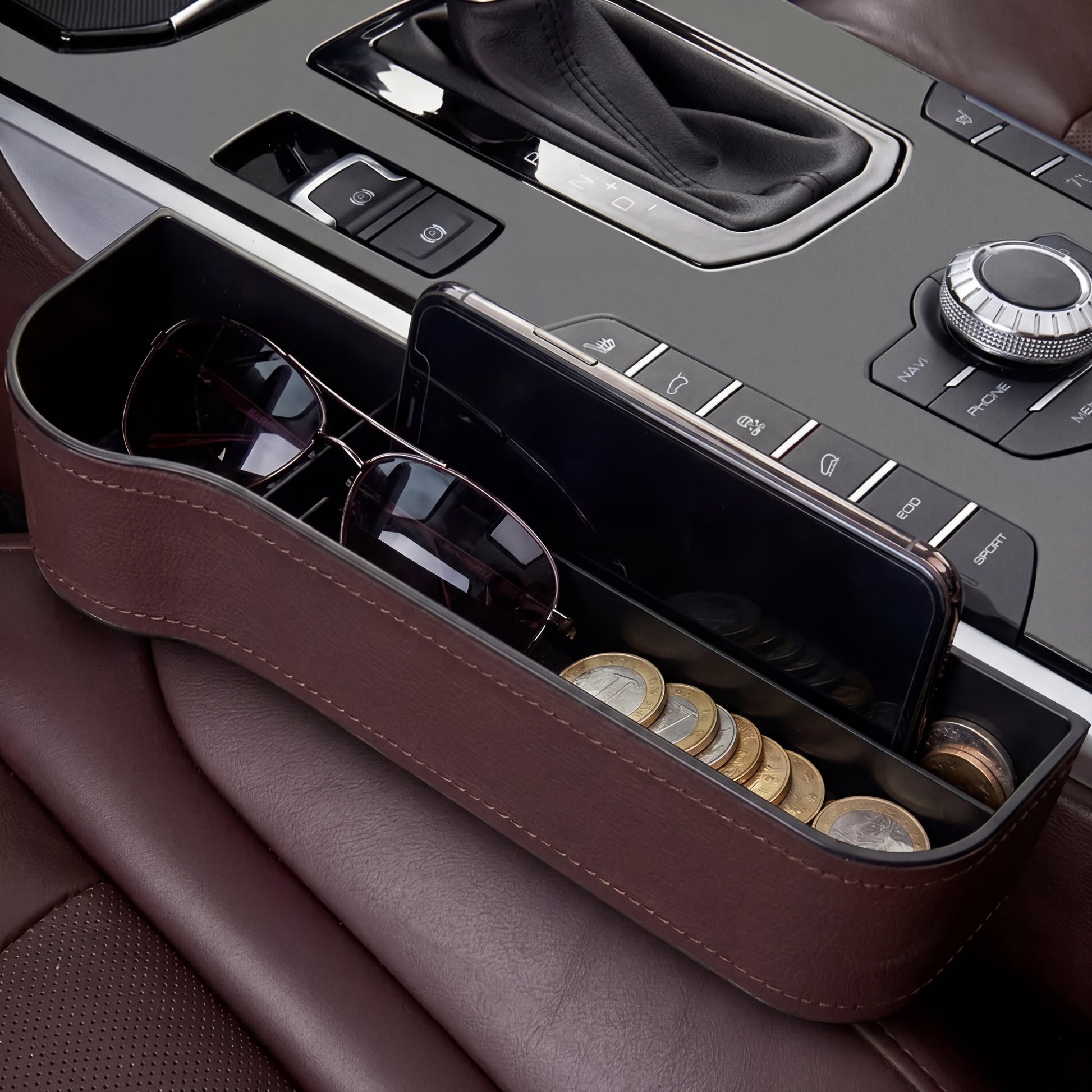 Premium Car Seat Gap Organizer – storage compartments and pockets detail