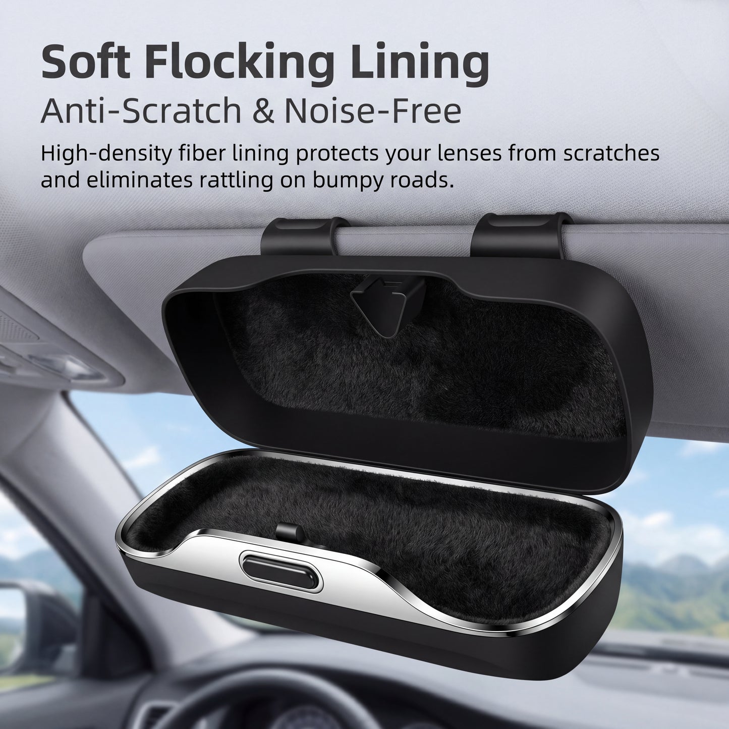 Car Sunglasses Holder - soft flocking lining interior anti-scratch and noise-free protection