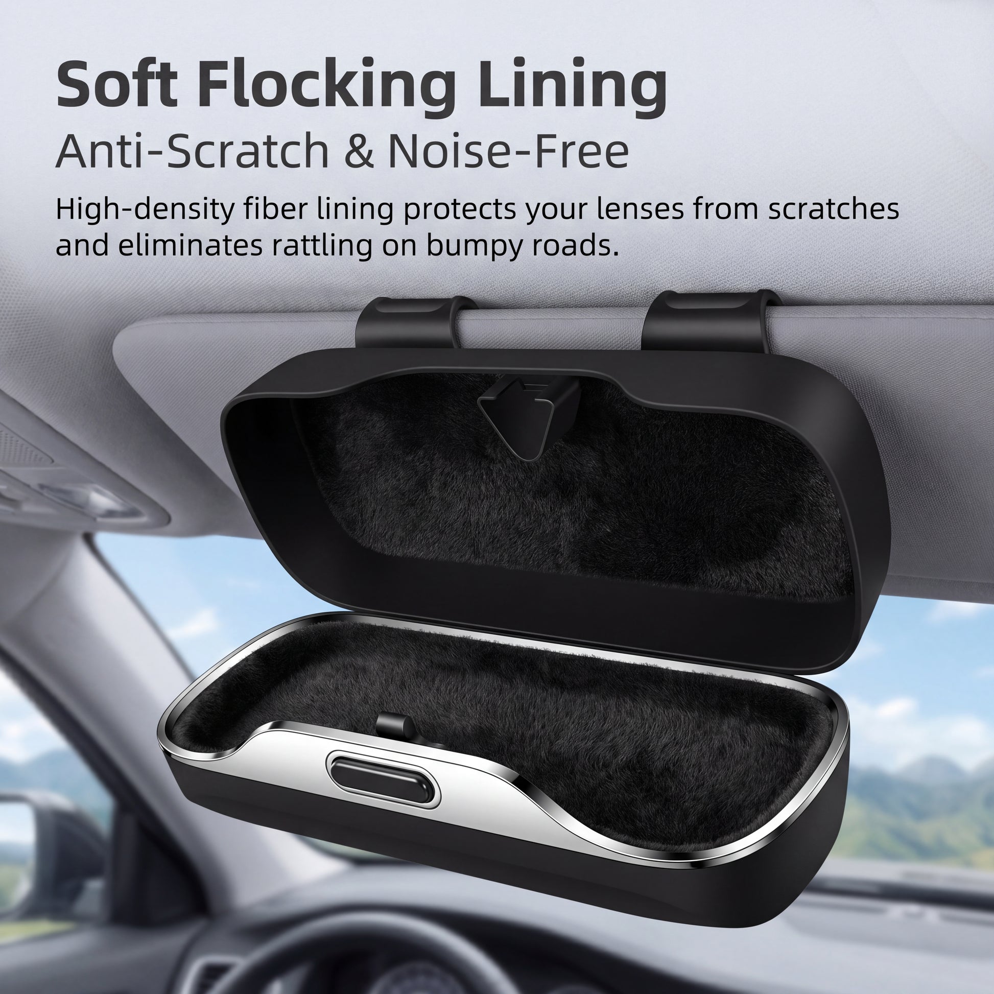 Car Sunglasses Holder - soft flocking lining interior anti-scratch and noise-free protection