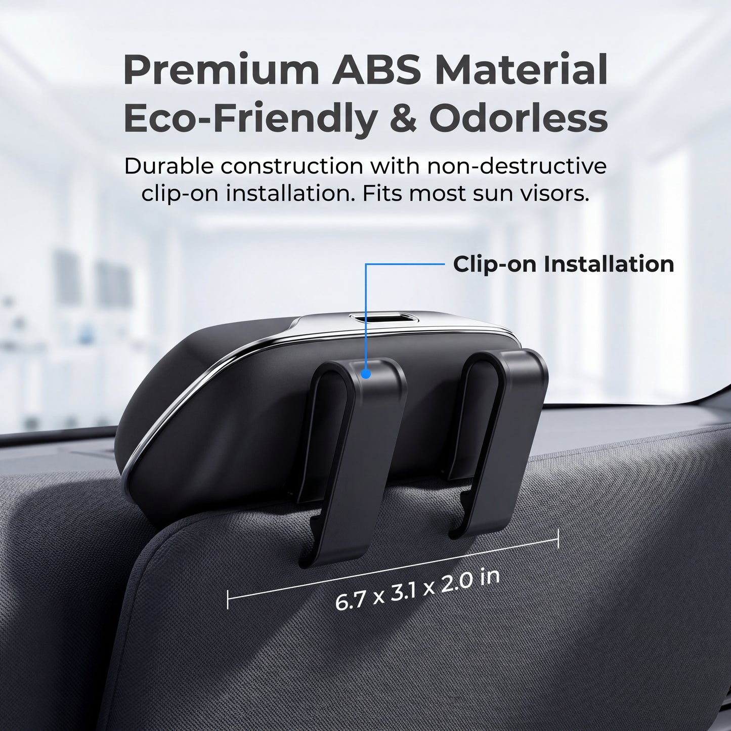 Car Sunglasses Holder - premium ABS material clip-on installation dimensions 6.7 x 3.1 x 2.0 inches