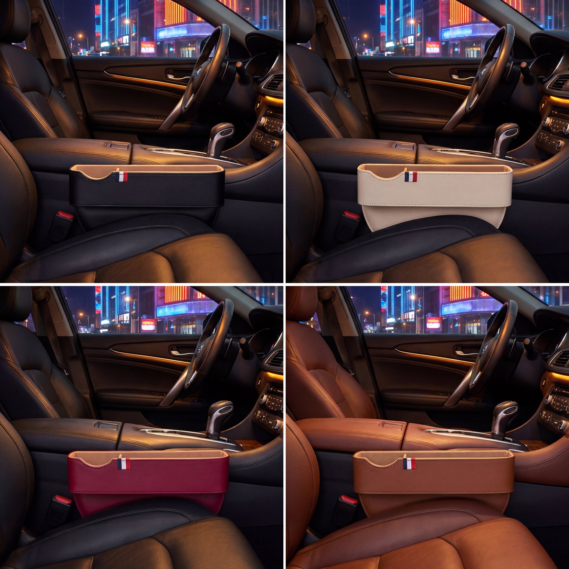 Car Seat Gap Organizer - side profile installed between seat and center console in luxury vehicle