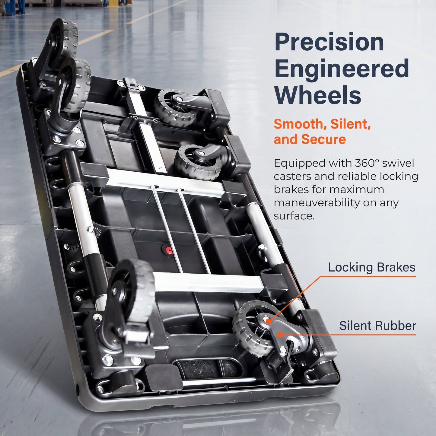 Ultra-Slim 8CM Foldable Shopping Cart - 6-wheel mobility detail close-up