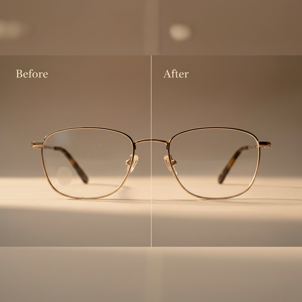 "Ultrasonic Cleaner – before and after glasses cleaning comparison"