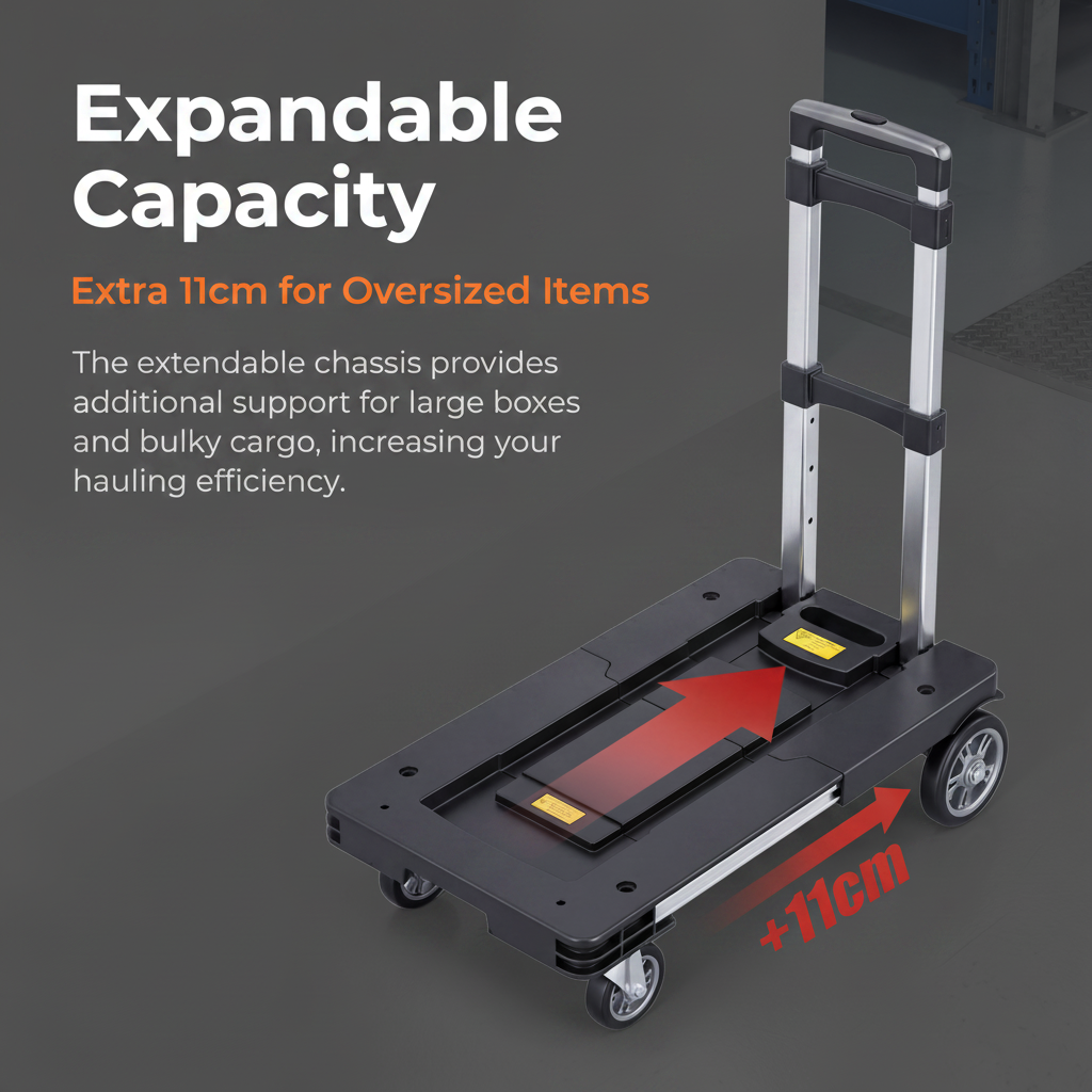 Ultra-Slim 8CM Foldable Shopping Cart – expandable capacity feature on dark gray background