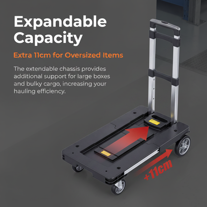 Ultra-Slim 8CM Foldable Cart – hidden extendable base expands to 11CM for extra loading capacity