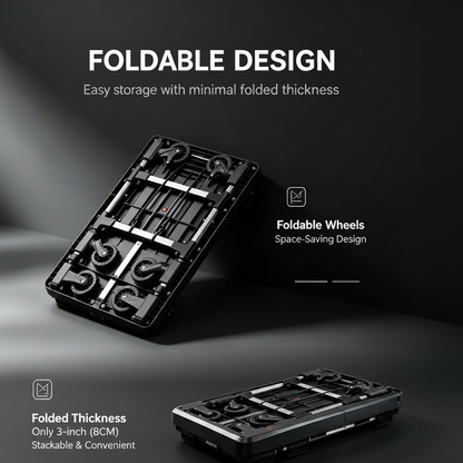 Ultra-Slim Foldable Cart Large – foldable design showing 3-inch (8CM) folded thickness, space-saving storage