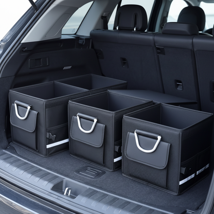 Heavy-Duty Foldable Trunk Organizer – three-box configuration in SUV trunk lifestyle scene